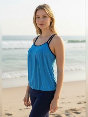 Merrell Opti-Wick Women's Tank Top Buit-In Racerback Bra Blue Pin Stripe Navy S